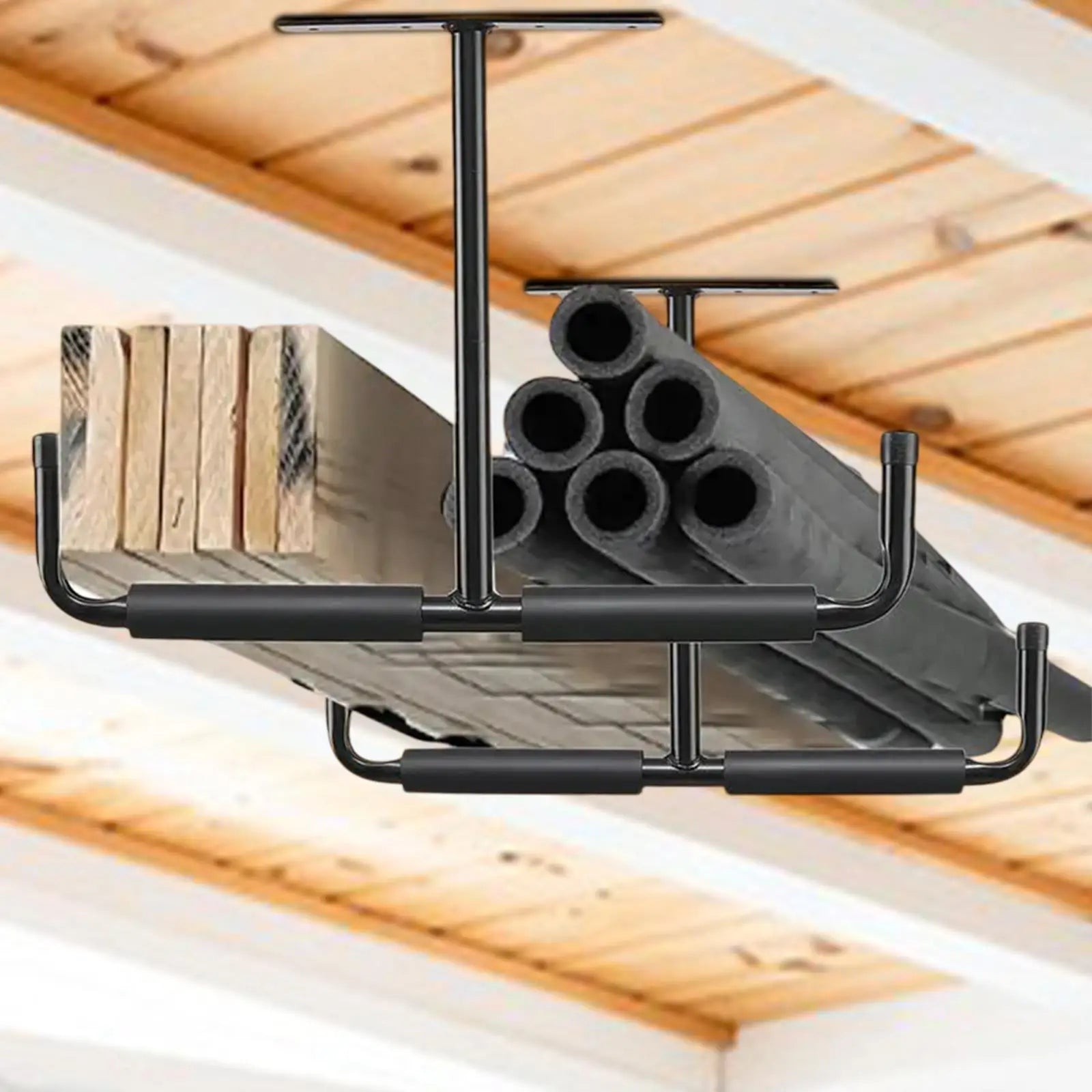 2PCS Ceiling Rack Shelf T-Shaped Overhead Garage Storage Rack Heavy Duty Hanger For Garage Garden Tools Shovel Rake Organizer