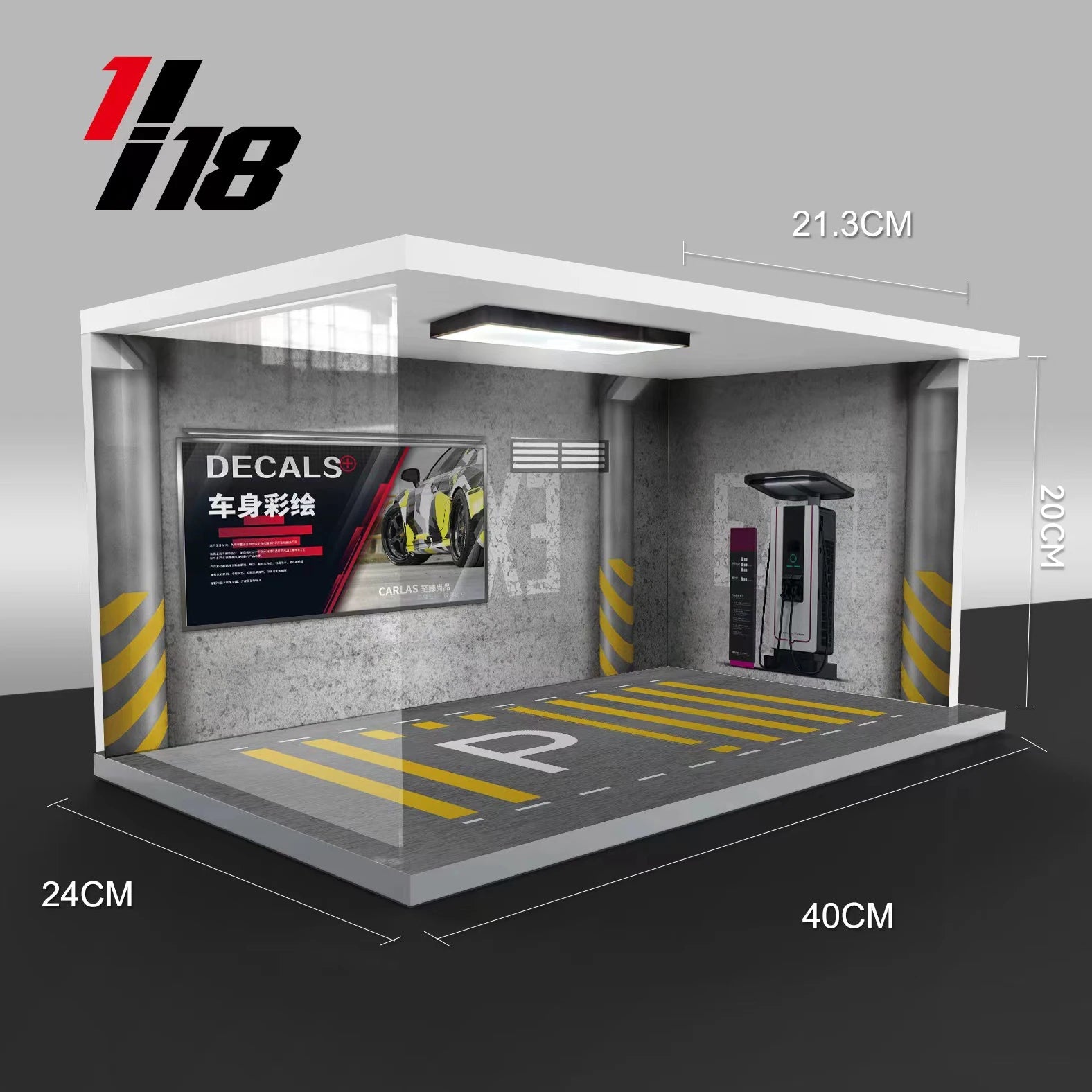 1 18 Garage Diecast Display Cabinet For Model Cars Minicar Vehicles Pcv Parking Lot HD Acrylic With Light MODEL TOY CAR