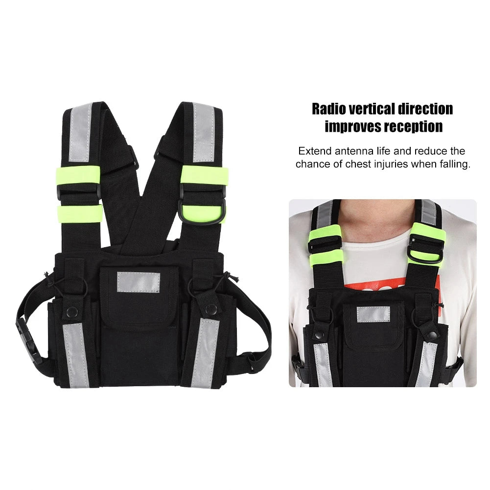 Chest Harness Front Pouch Yellow Reflective TYT Radio Tactical Harness Front Pack Vest Chest Bag Pouch For Walkie Talkie