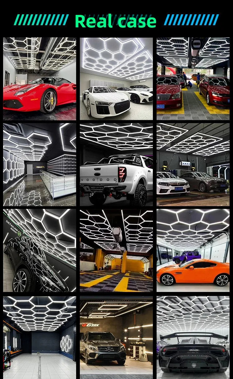 14 Grids with Frame Hexagon Garage Lights 6500K 672W Honeycomb Led for Workshop Barber Gym Ceiling Shop Basement