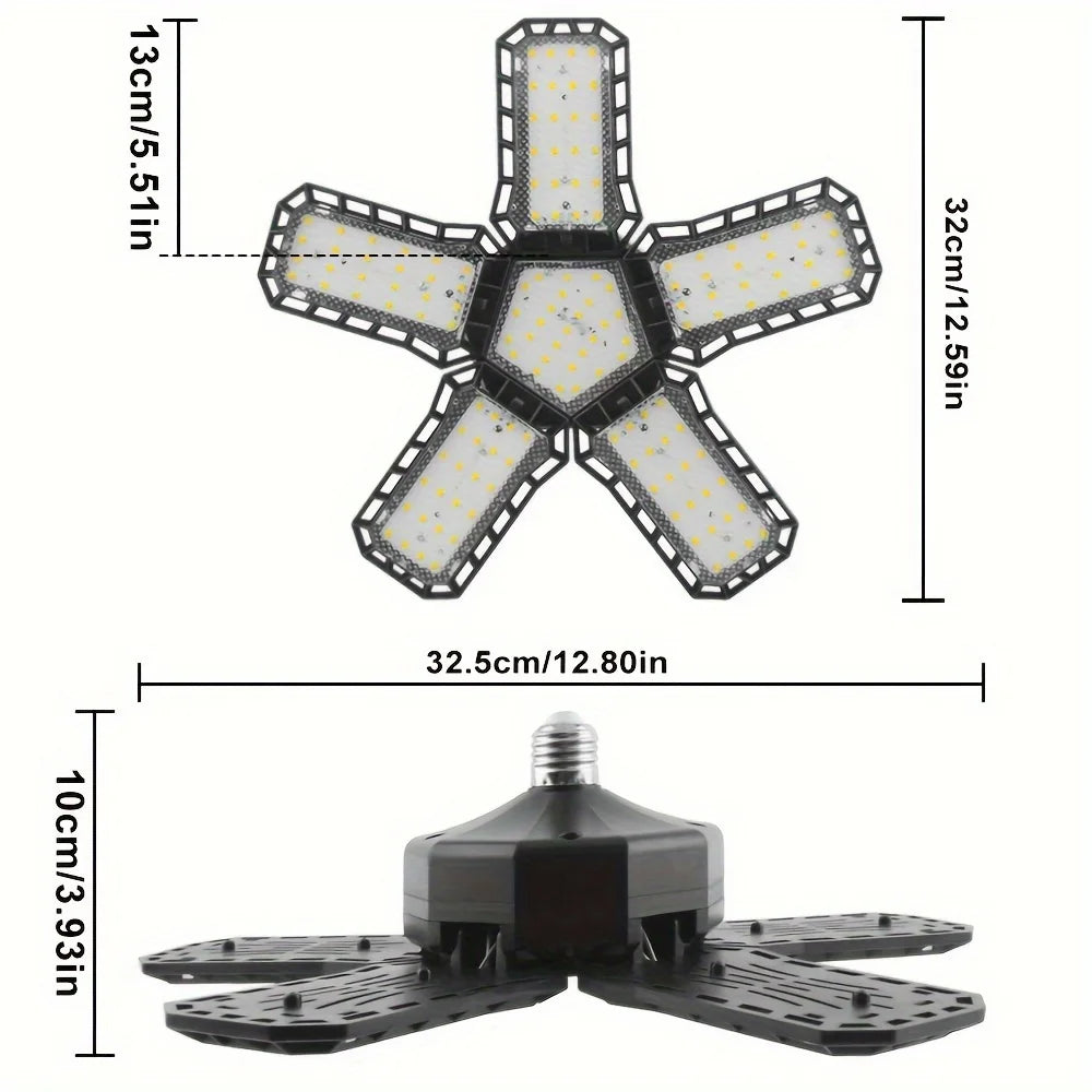 LED Garage Light Bulbs, Super Bright Garage Lighting with 5 Adjustable Panel E27 Screw Socket LED Shop Light for warehouse