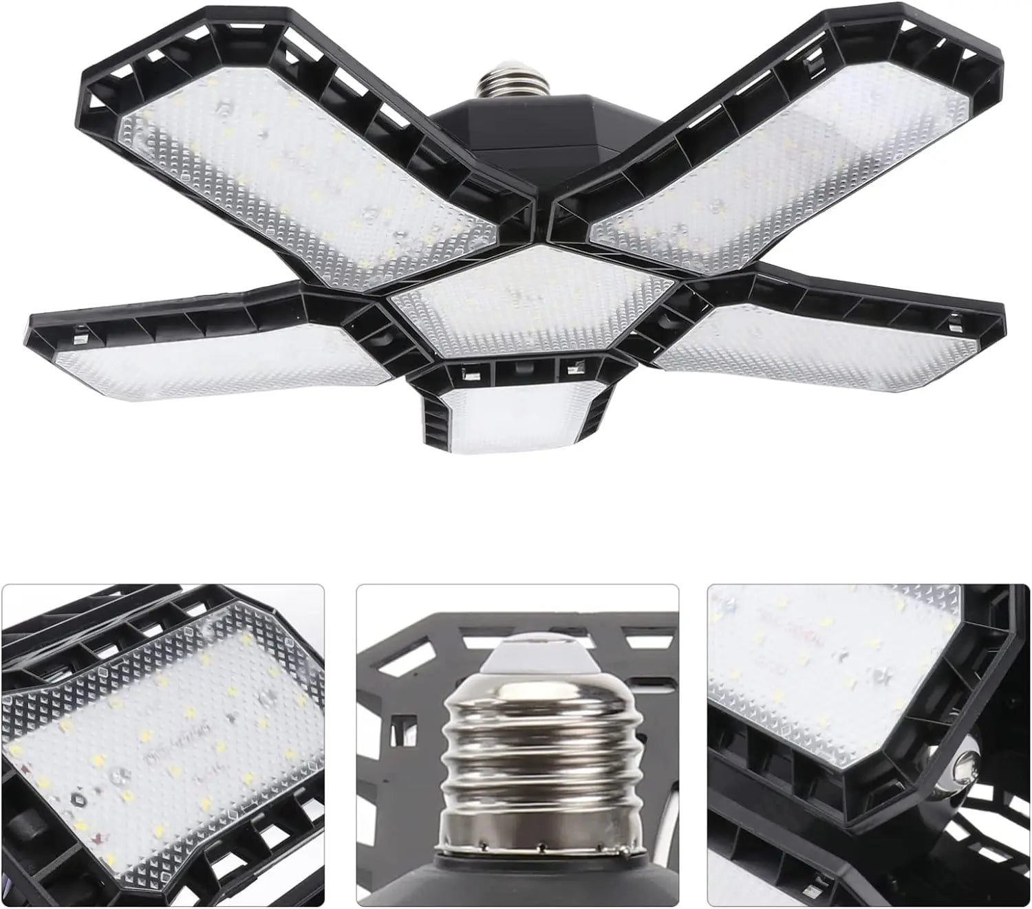LED Garage Light Bulbs, Super Bright Garage Lighting with 5 Adjustable Panel E27 Screw Socket LED Shop Light for warehouse