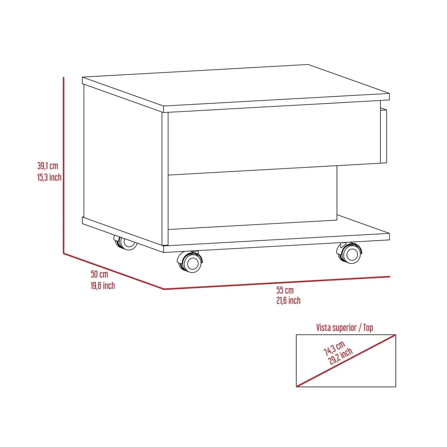 Luanda Lift Top Coffee Table, Casters, One Shelf Espresso