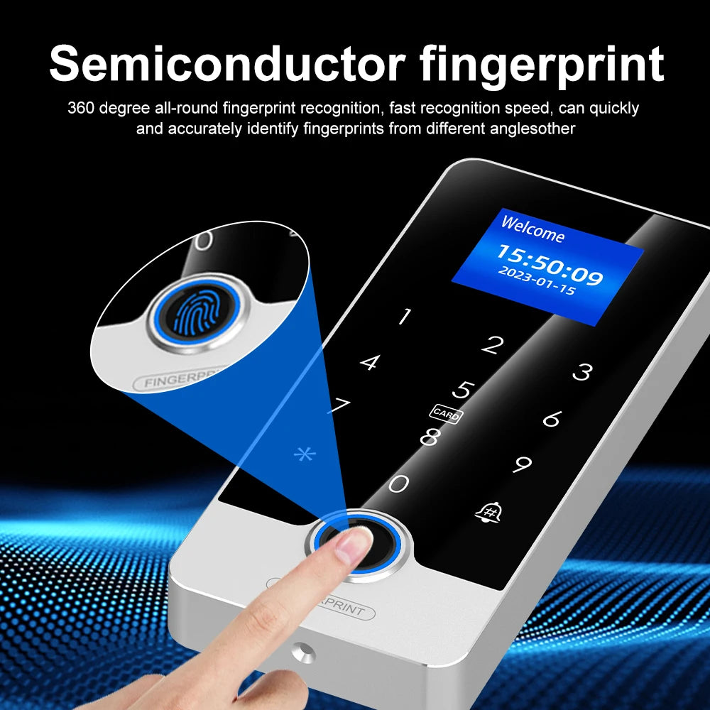 Fingerprint Tuya Access Controller RFID Access Control Kits With Waterproof Metal Bluetooth Outdoor Keypad 1.77In Display Screen