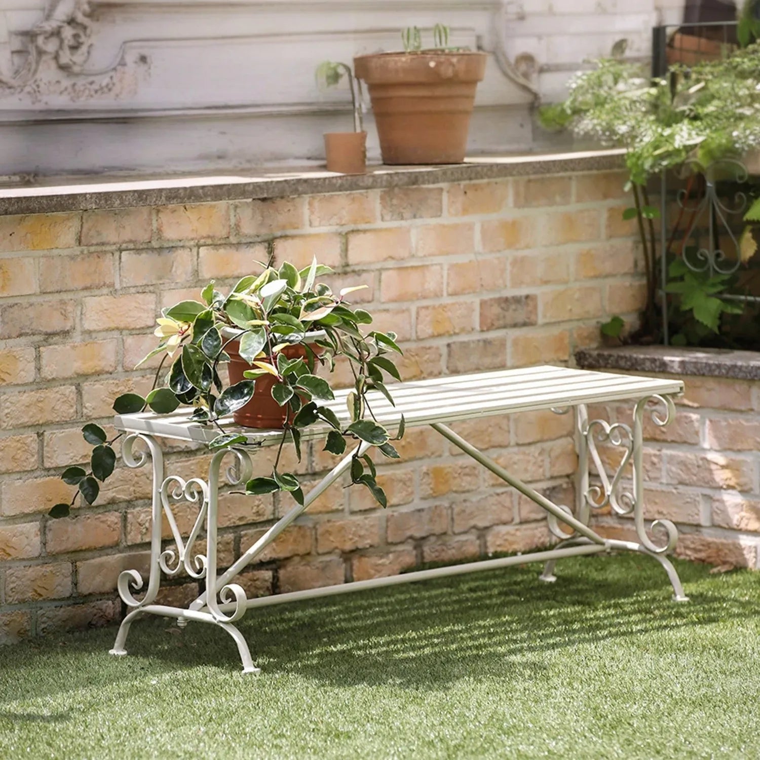Vintage Metal Outdoor Garden Bench, Patio Porch Garden, Wrought Iron Park Decorative Double Bench