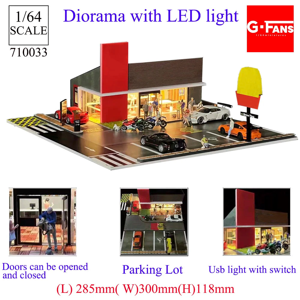 GFans 1/64 Car Garage Diorama Model Storage Display Box Small Garage Scene Acrylic Car Showroom Parking Lot Kids Xmas Gift Toys