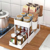 Double-Layer Pull-Out Kitchen Storage Rack, Non-Slip and Stable, Multifunctional Storage Box with Five Hooks, Under-Sink Brush Double-Layer Drawer Storage Rack, Suitable for Kitchen and Bathroom Countertop Sink Storage