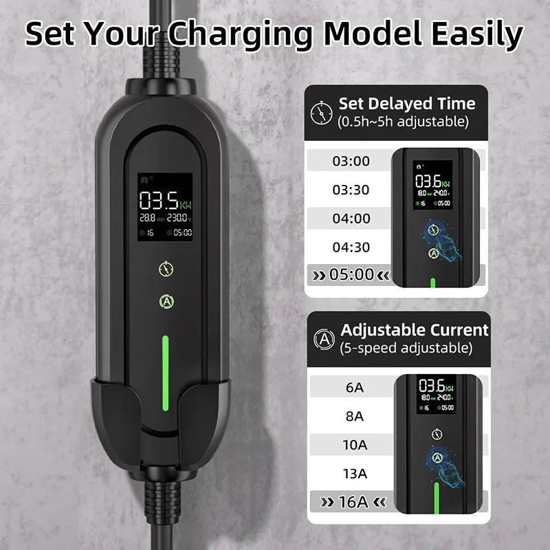 EVSELink EV Portable Charger Type2 16A 3.5kW Portable Charging Box 5M Cable Socket EV Charger Electric Vehicle Car Charger