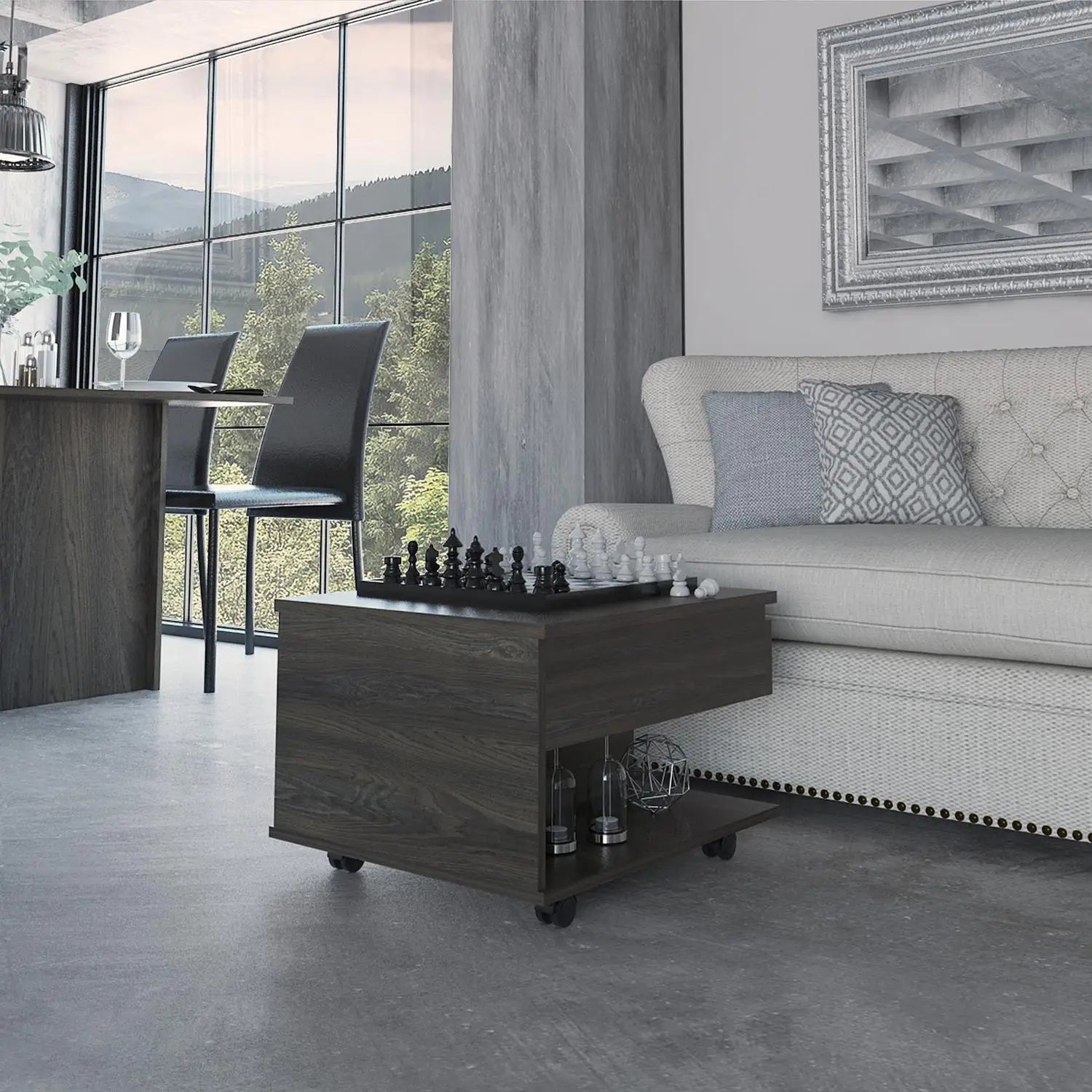 Luanda Lift Top Coffee Table, Casters, One Shelf Espresso