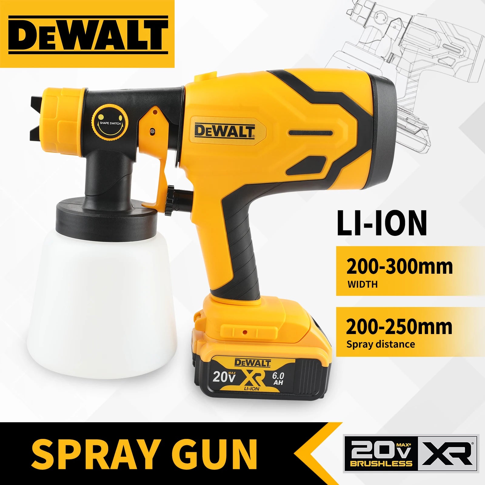 DEWALT Cordless Paint Sprayer 20V 1000ml Multi-Angle Spraying for Wall/Furniture Painting in Home DIY & Decoration Tasks