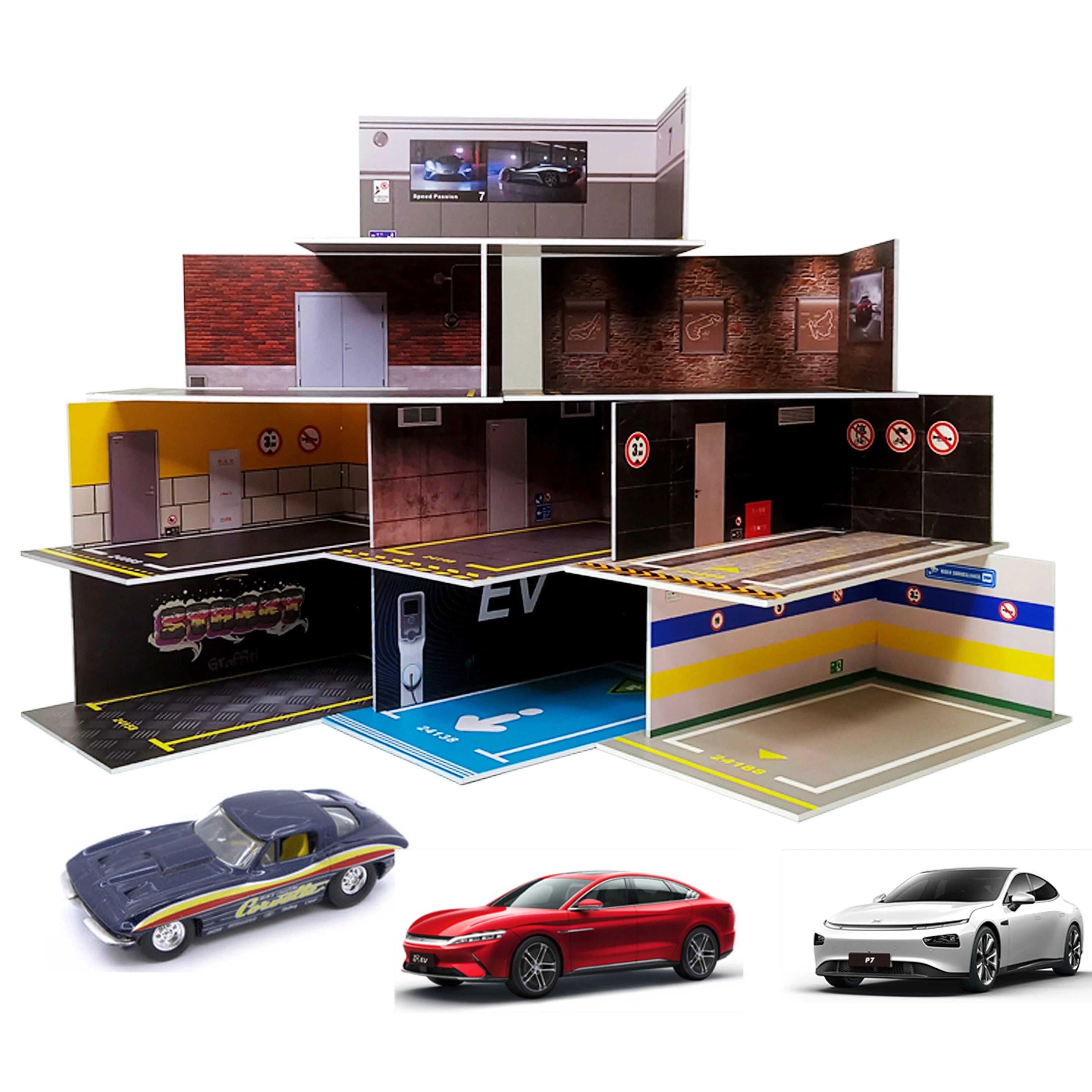 1 24 car garage model for Diecast Model Car Toy model parking Display Case PVC Parking Lot Model Simulation Parking Space Scene