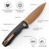 TRIVISA Pocket Folding Dragonfly Knife 14C28N Blade Micarta G10 Handle with Clip  Survival Camping Hunting Outdoor Tactical Tool