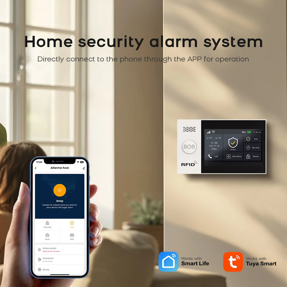 Tuya Smart Alarm System 4.3 inch Screen WIFI GSM Burglar Home Security With PIR Motion Sensor