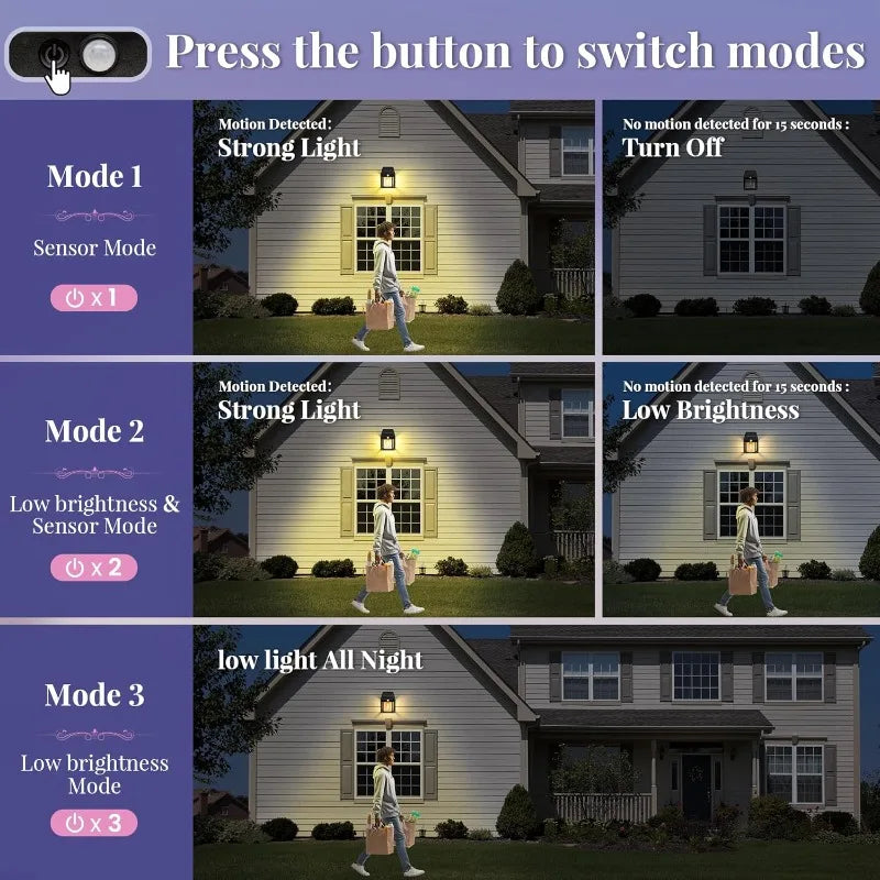 Solar Lights Outdoor Waterproof Solar Porch Lights for Door Patio Yard Outside Decorative Motion Sensor with 3 Lighting Modes