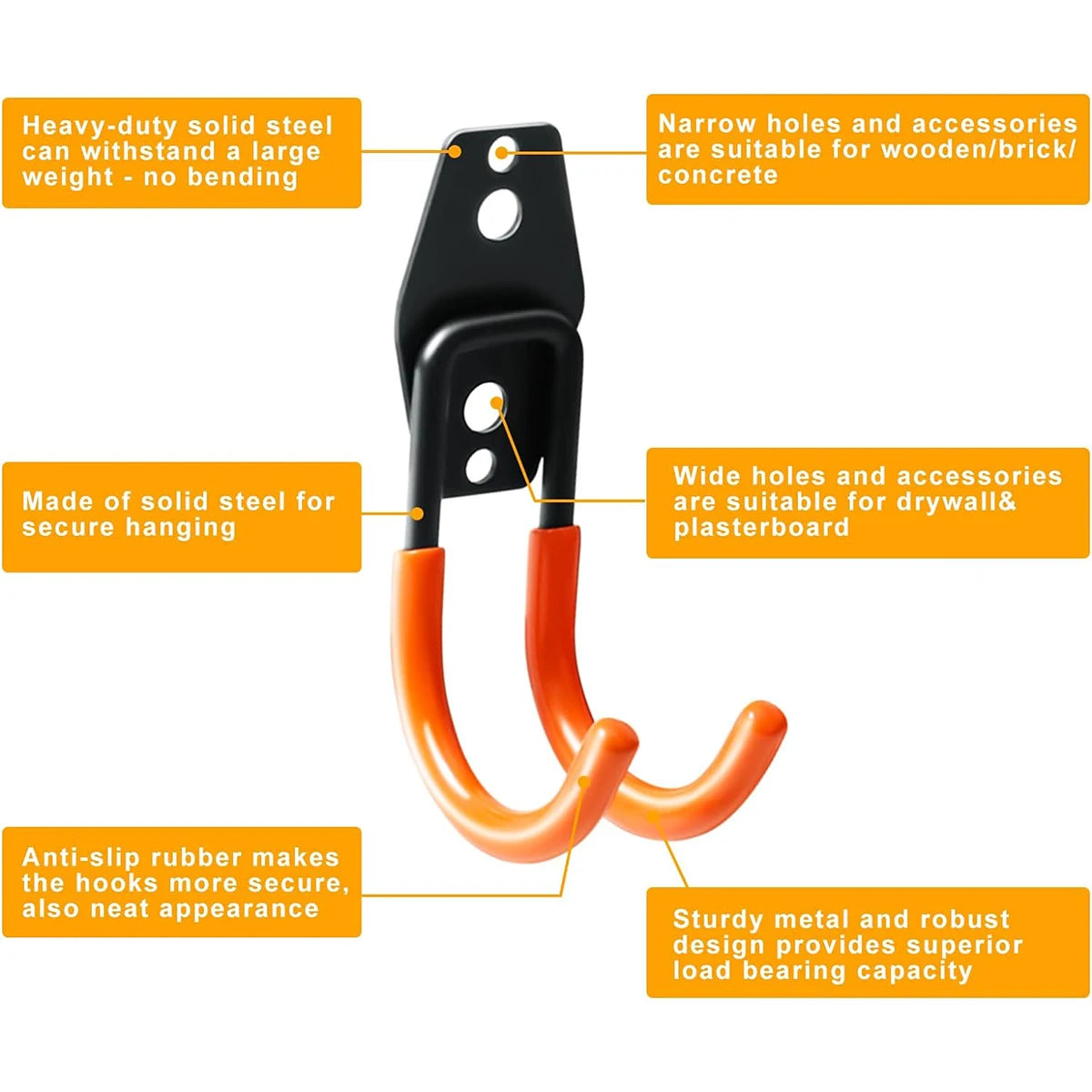 Garage Storage Utility Hooks，Garage Garden Tool Organizer,Steel Wall Garden Mount Hooks(Type O,Circular, wavy shape-Orange）