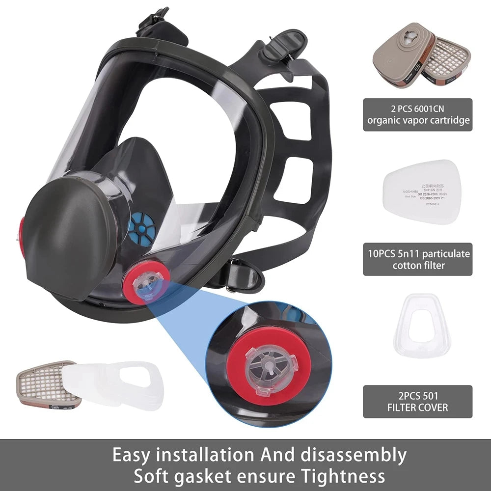 27 in 1 full face mask, reusable, wide field of vision, widely used in paint and welding woodworking 6800 respirator